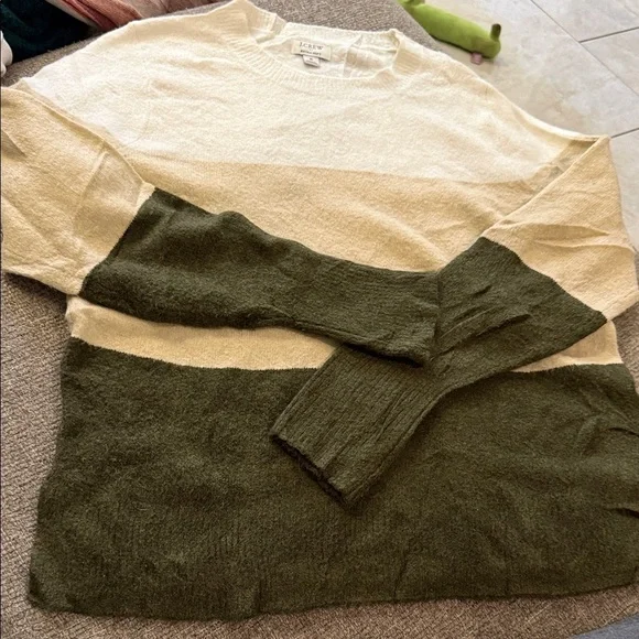J. Crew Colorblock Sweater - White, Cream, Olive - Picture 3 of 5